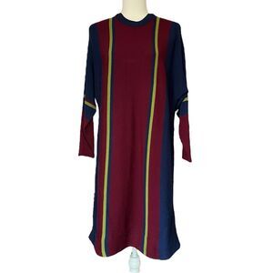 Coolwear Vintage 90s Colorblock Knit Dress Maroon Navy Green Stripe Womens Small